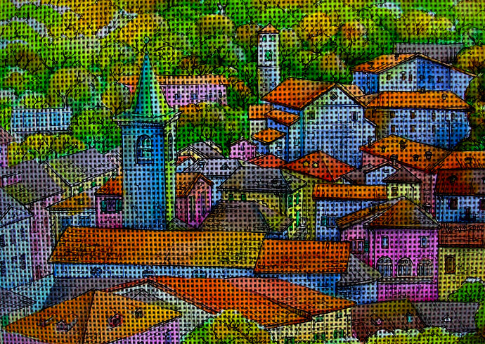 Needlepoint canvas 'Fall in Fiumalbo.Italy' by Hromuh Nataliya