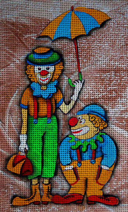 Needlepoint canvas 'Clowns's arrival' by Hromuh Nataliya