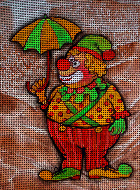 Needlepoint canvas 'Stiopa the clown with umbrella' by Hromuh Nataliya