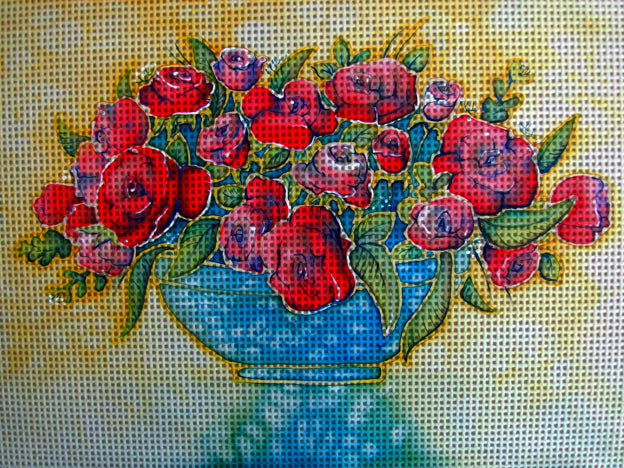 Needlepoint canvas 'Bunch of Red Roses' by Hromuh Nataliya