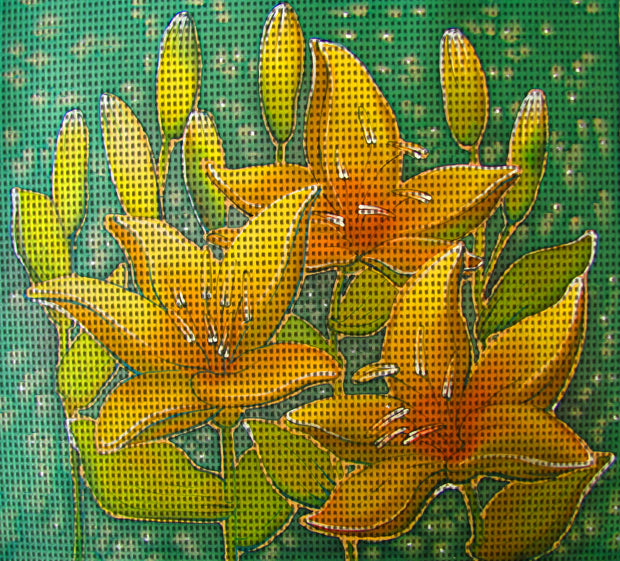 Needlepoint canvas 'Orange Lilies' by Hromuh Nataliya