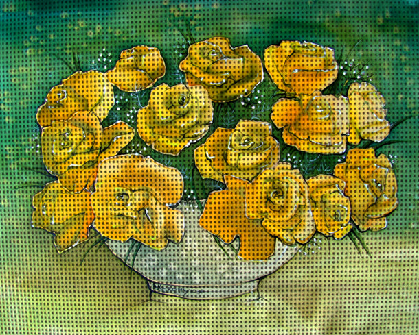 Needlepoint canvas 'Bunch of Yellow Roses' by Hromuh Nataliya