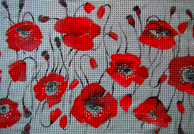 Needlepoint canvas 'Crimson Poppies' by Hromuh Nataliya