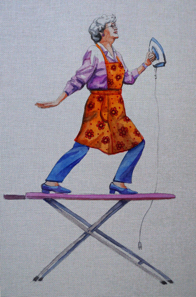 Needlepoint canvas 'Cute elderly lady with Iron' by Hromuh Nataliya