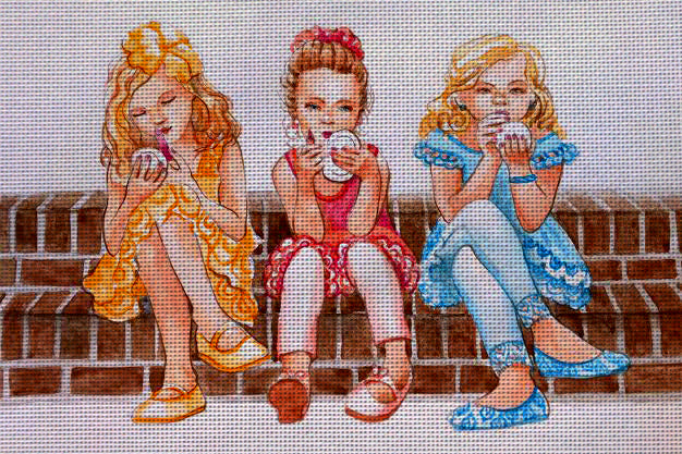 Needlepoint canvas 'Morning before school. 3 little girl' by Hromuh Nataliya