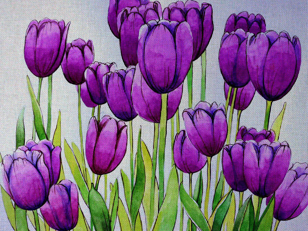 Needlepoint canvas 'Tulips by fuchsia color' by Hromuh Nataliya