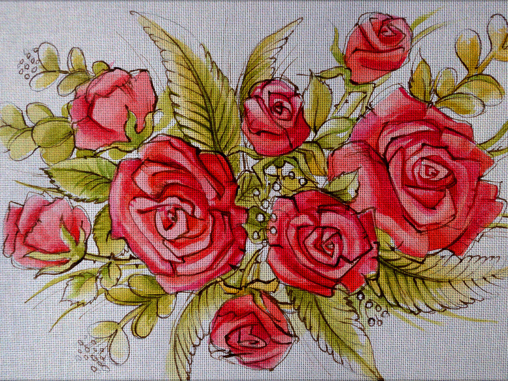 Needlepoint canvas 'Red roses' by Hromuh Nataliya