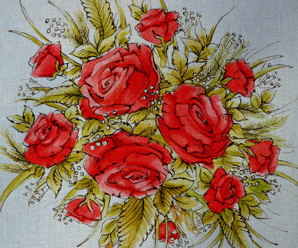 Needlepoint canvas 'Bunch of red roses' by Hromuh Nataliya