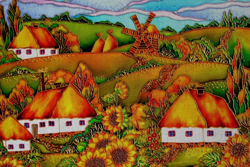 Needlepoint canvas 'Sunflower? My village' by Irina Vasilieva