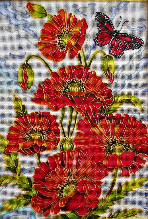 Needlepoint canvas 'Poppies and butterfly' by Irina Vasilieva