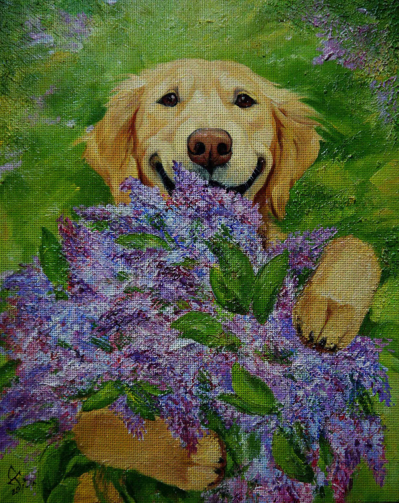 Needlepoint canvas 'Dog.Posy with nose.Lilac'