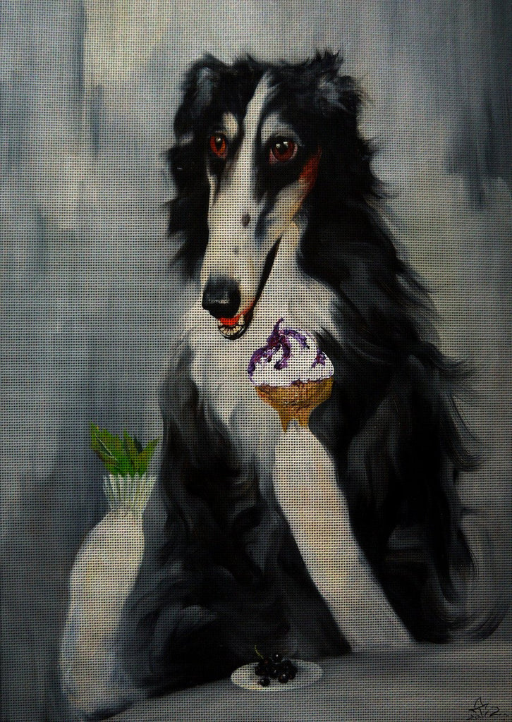 Needlepoint canvas 'Russian Borzoi dog.Blackcurrant'