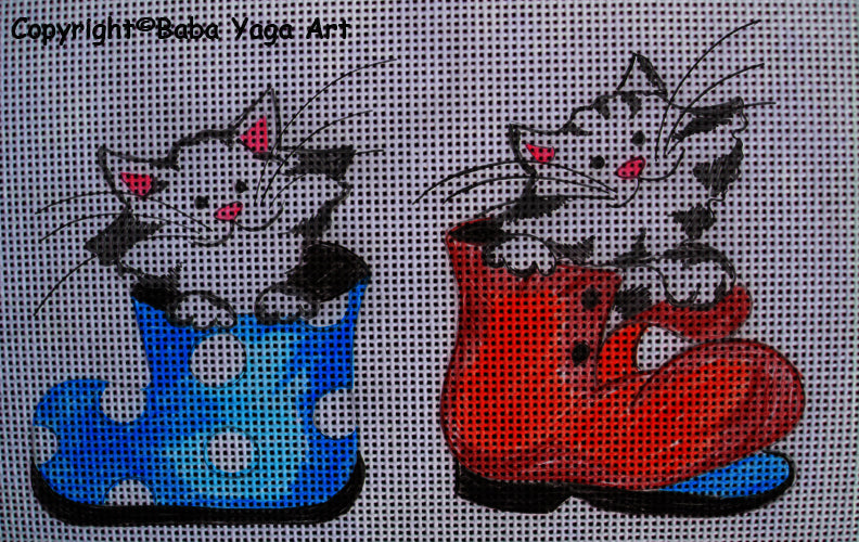 Needlepoint canvas 'Other Kitten play with Shoes' by Stitch Art