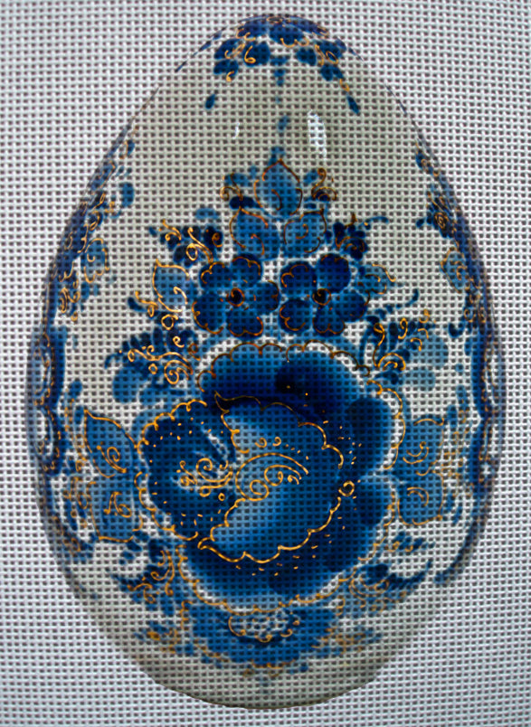 Needlepoint canvas 'Easter blue gold flowers egg' by Stitch Art