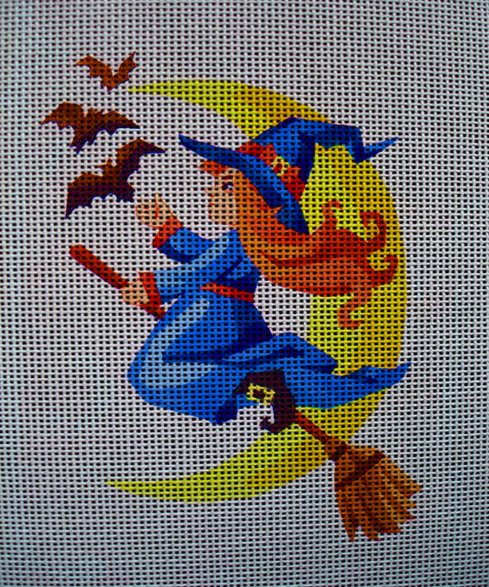 Needlepoint canvas 'The moon & Halloween Witch' by Stitch Art