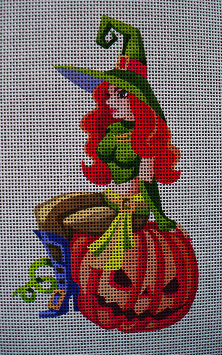 Needlepoint canvas 'Sexy witch on a pumpkin' by Stitch Art