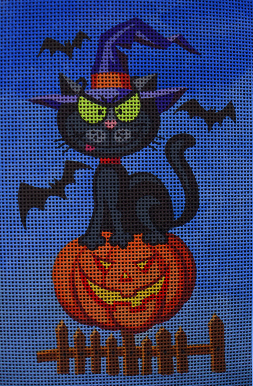 Needlepoint canvas 'Halloween Black Cat & Pumpkin' by Stitch Art