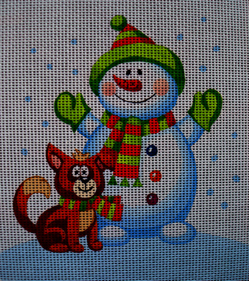 Needlepoint canvas 'Snowman & puppy friend' by Stitch Art